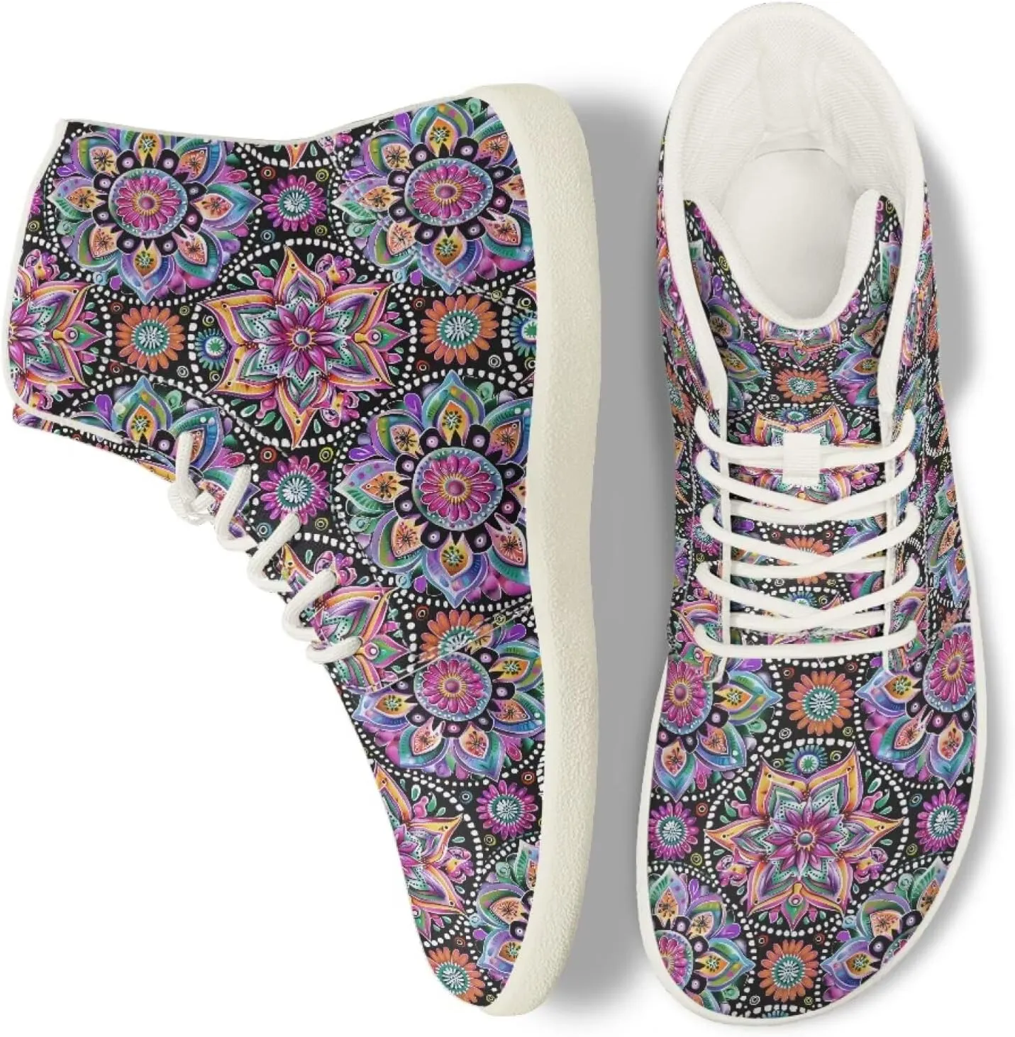 Barefoot Minimalist Shoes Mandala Style Women Wide Width Fashion Sneaker Non-Slip Sneakers Lightweight PU Leather