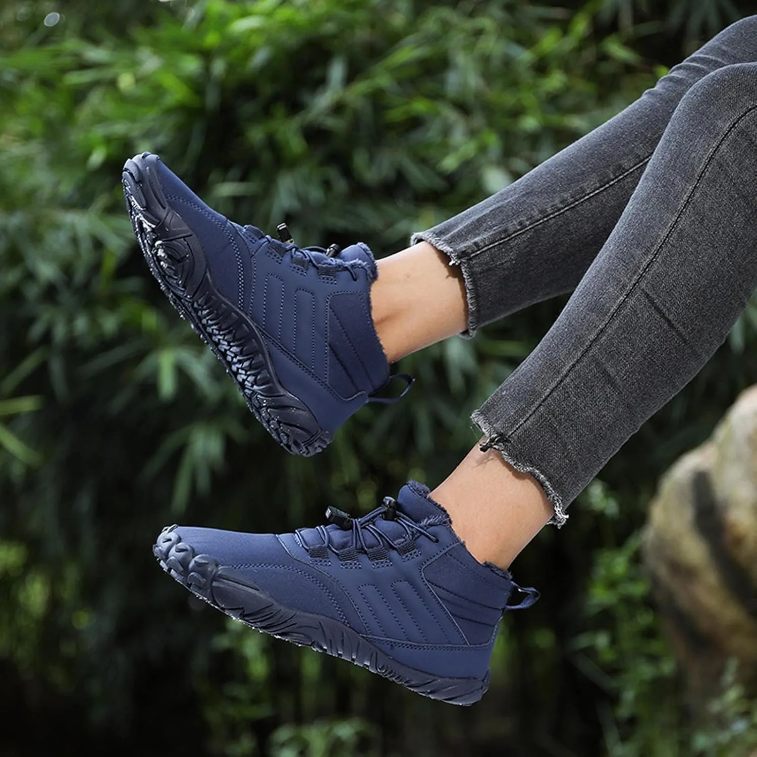 Barefoot Shoes Men's Womens Wide Toe Box Winter Trail Runner Minimalist Zero Drop Sole Cotton Boots Fur Lined Hiking Walking Shoes