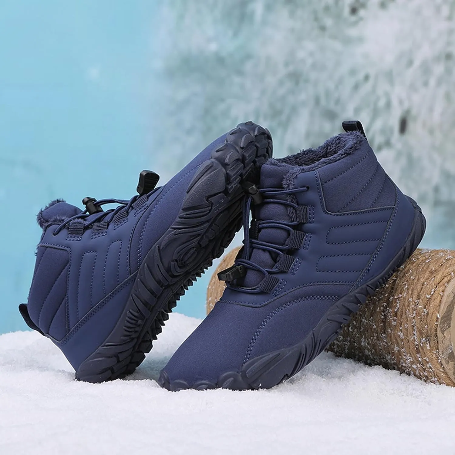 Barefoot Shoes Men's Womens Wide Toe Box Winter Trail Runner Minimalist Zero Drop Sole Cotton Boots Fur Lined Hiking Walking Shoes