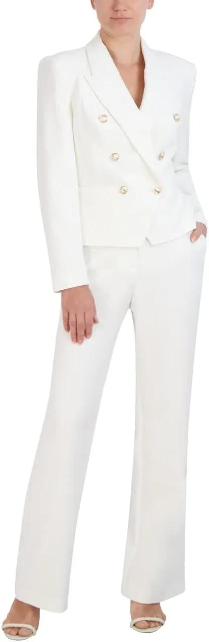 BCBGMAXAZRIA Women's Fitted Double Breasted Blazer Long Sleeve Button V Neck Peak Lapel Functional Pocket Jacket