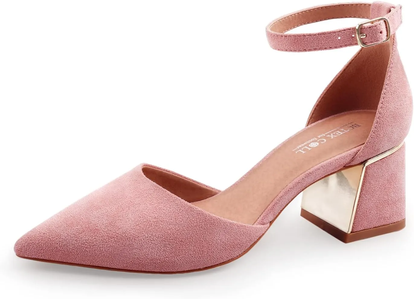 BCTEX COLL Womens Pointed Toe Pumps Shoes Ankle Strap Chunky Low Heels Metal Lined Sandals Designed for Women