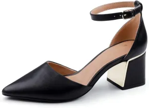 BCTEX COLL Womens Pointed Toe Pumps Shoes Ankle Strap Chunky Low Heels Metal Lined Sandals Designed for Women