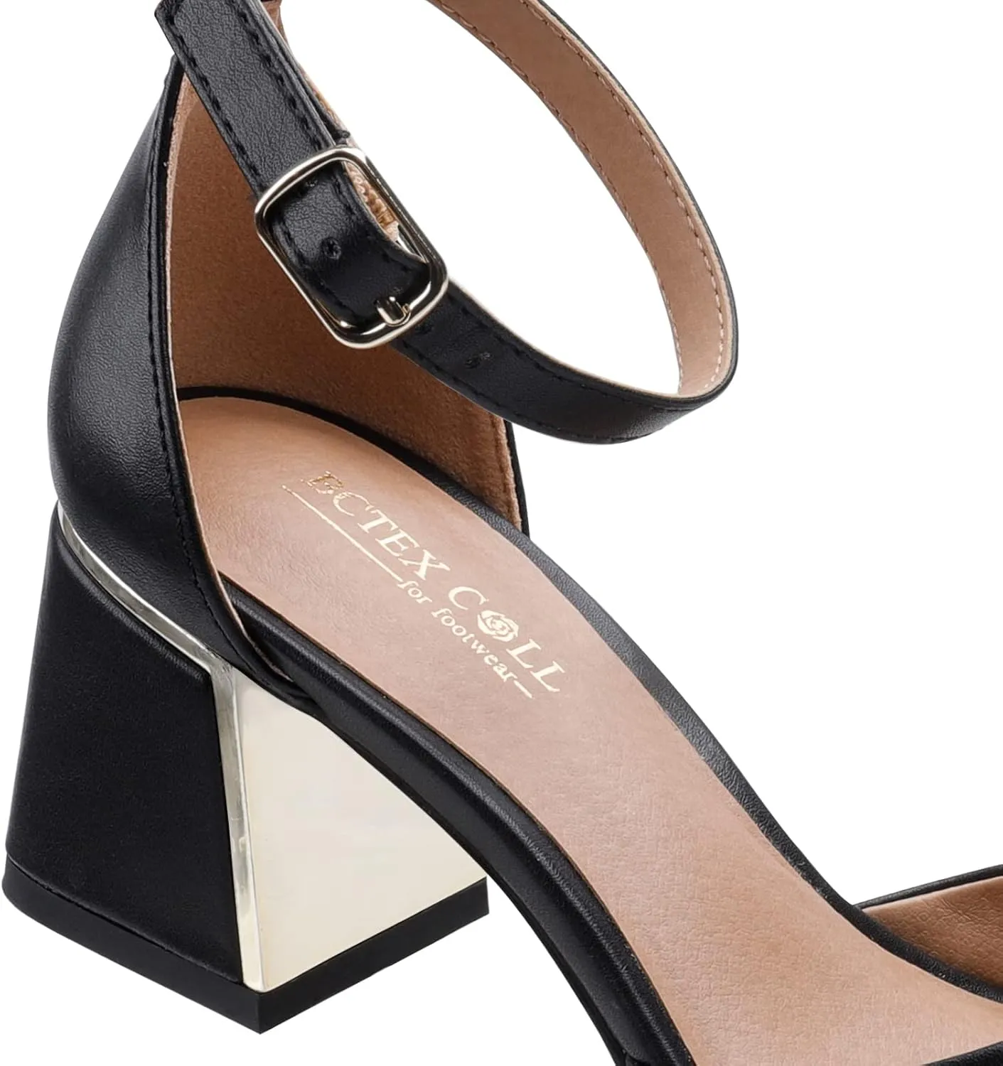 BCTEX COLL Womens Pointed Toe Pumps Shoes Ankle Strap Chunky Low Heels Metal Lined Sandals Designed for Women