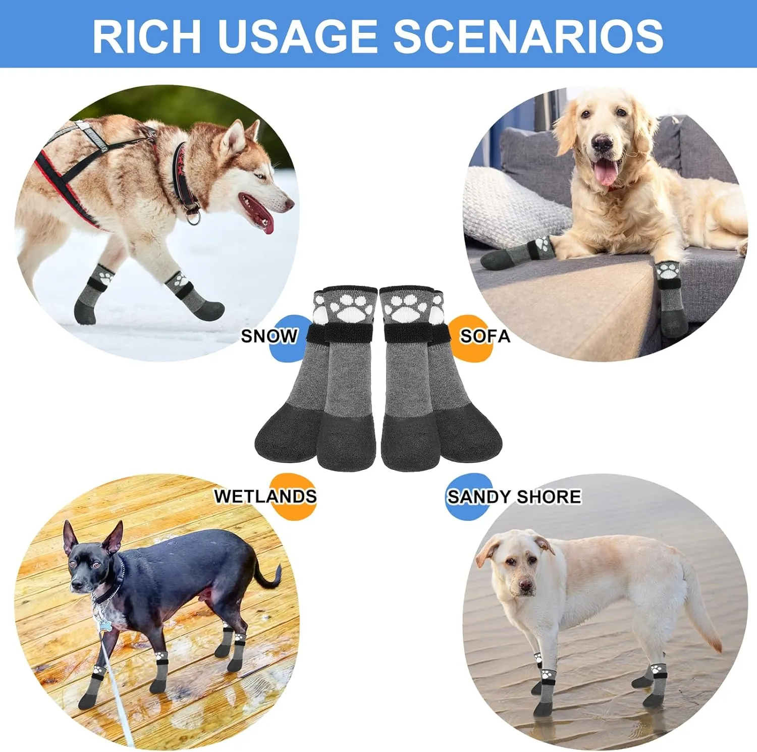 BEAUTYZOO Anti Slip Dog Boots & Paw Protectors for Hot Pavement to Prevent Licking,Waterproof Dog Shoes for Small Medium Large Senior Dogs,6 PCS Grip Socks Rain Booties for Dogs Paws Outdoor Walking