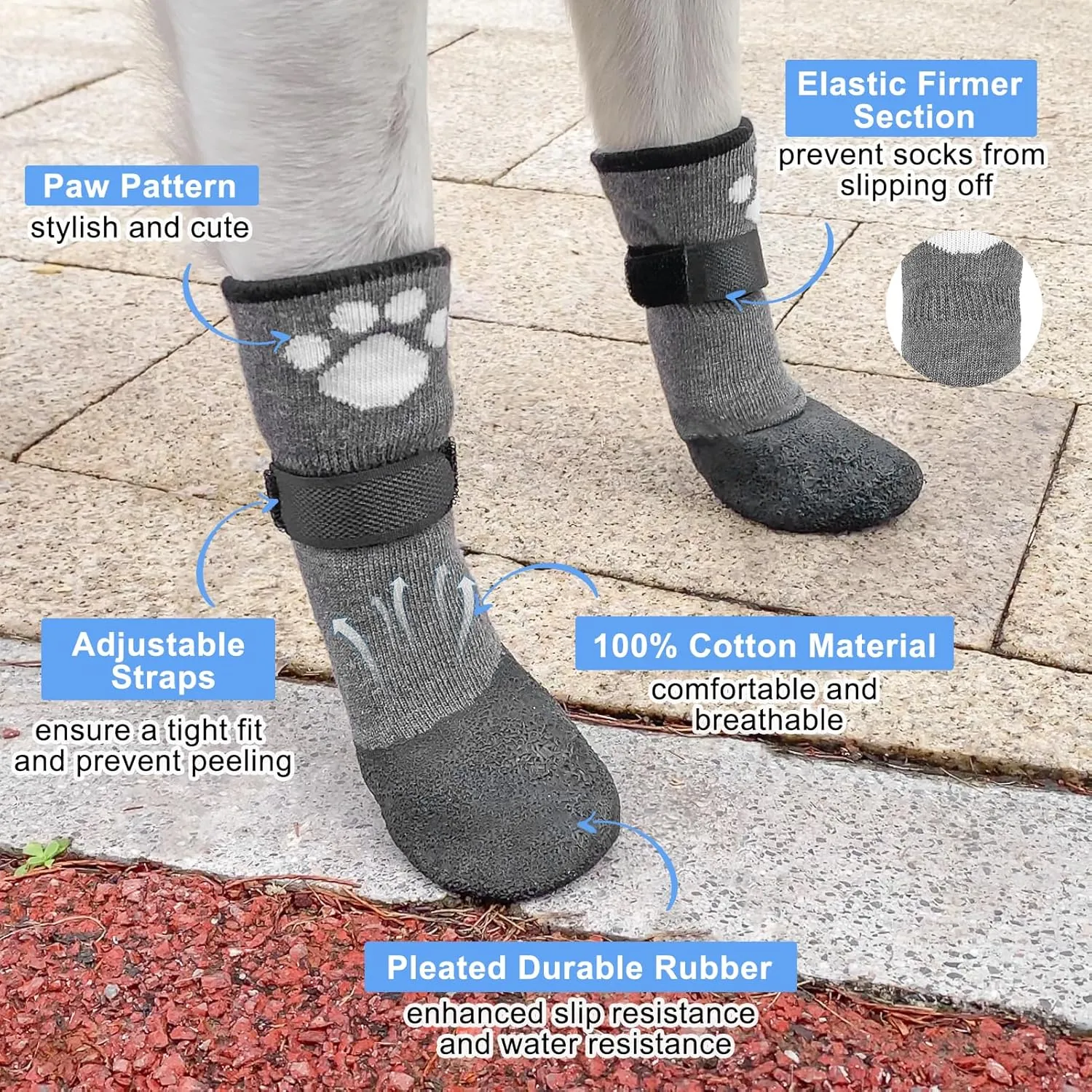 BEAUTYZOO Anti Slip Dog Boots & Paw Protectors for Hot Pavement to Prevent Licking,Waterproof Dog Shoes for Small Medium Large Senior Dogs,6 PCS Grip Socks Rain Booties for Dogs Paws Outdoor Walking