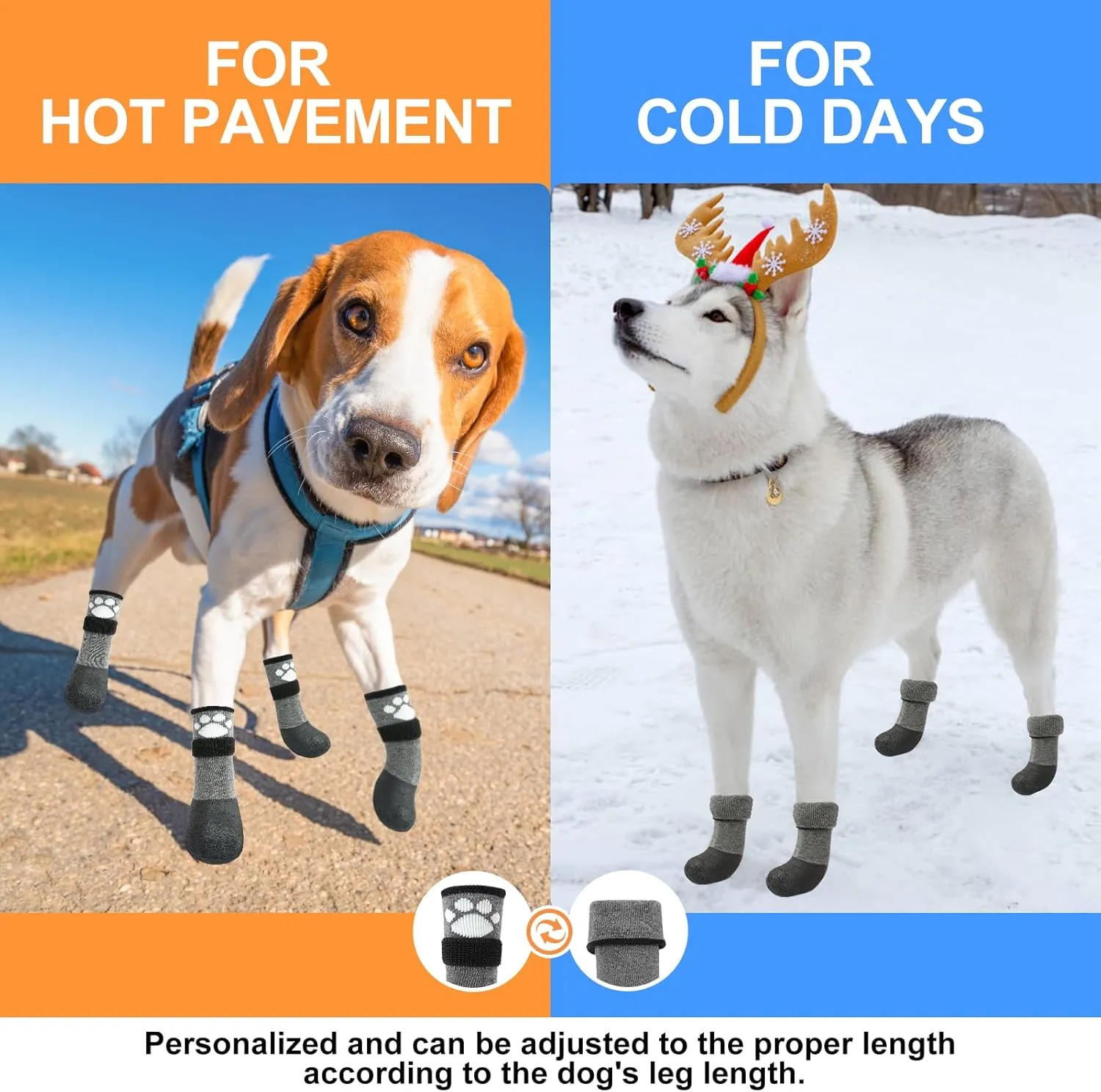 BEAUTYZOO Anti Slip Dog Boots & Paw Protectors for Hot Pavement to Prevent Licking,Waterproof Dog Shoes for Small Medium Large Senior Dogs,6 PCS Grip Socks Rain Booties for Dogs Paws Outdoor Walking