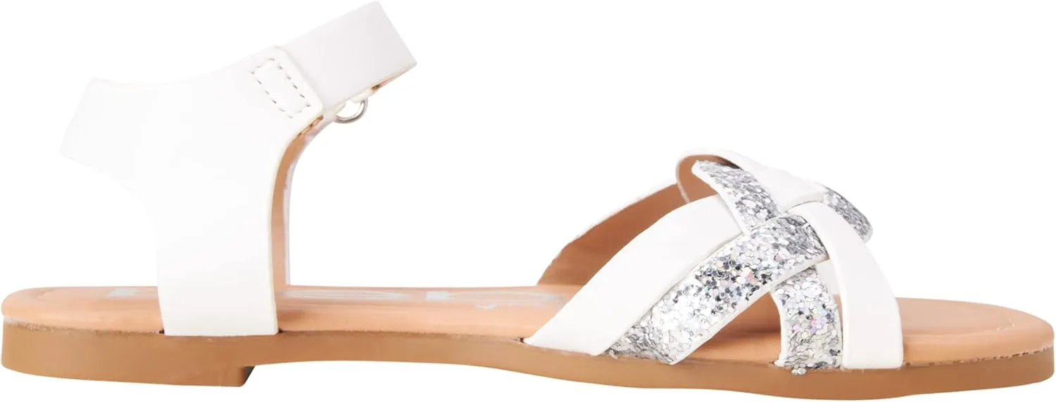 bebe Girls Sandals - Big girl and Toddler Girl Sandals with Durable Leather and Glitter Straps, Summer Dress Shoes for Girls