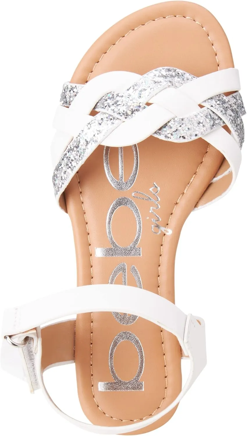 bebe Girls Sandals - Big girl and Toddler Girl Sandals with Durable Leather and Glitter Straps, Summer Dress Shoes for Girls