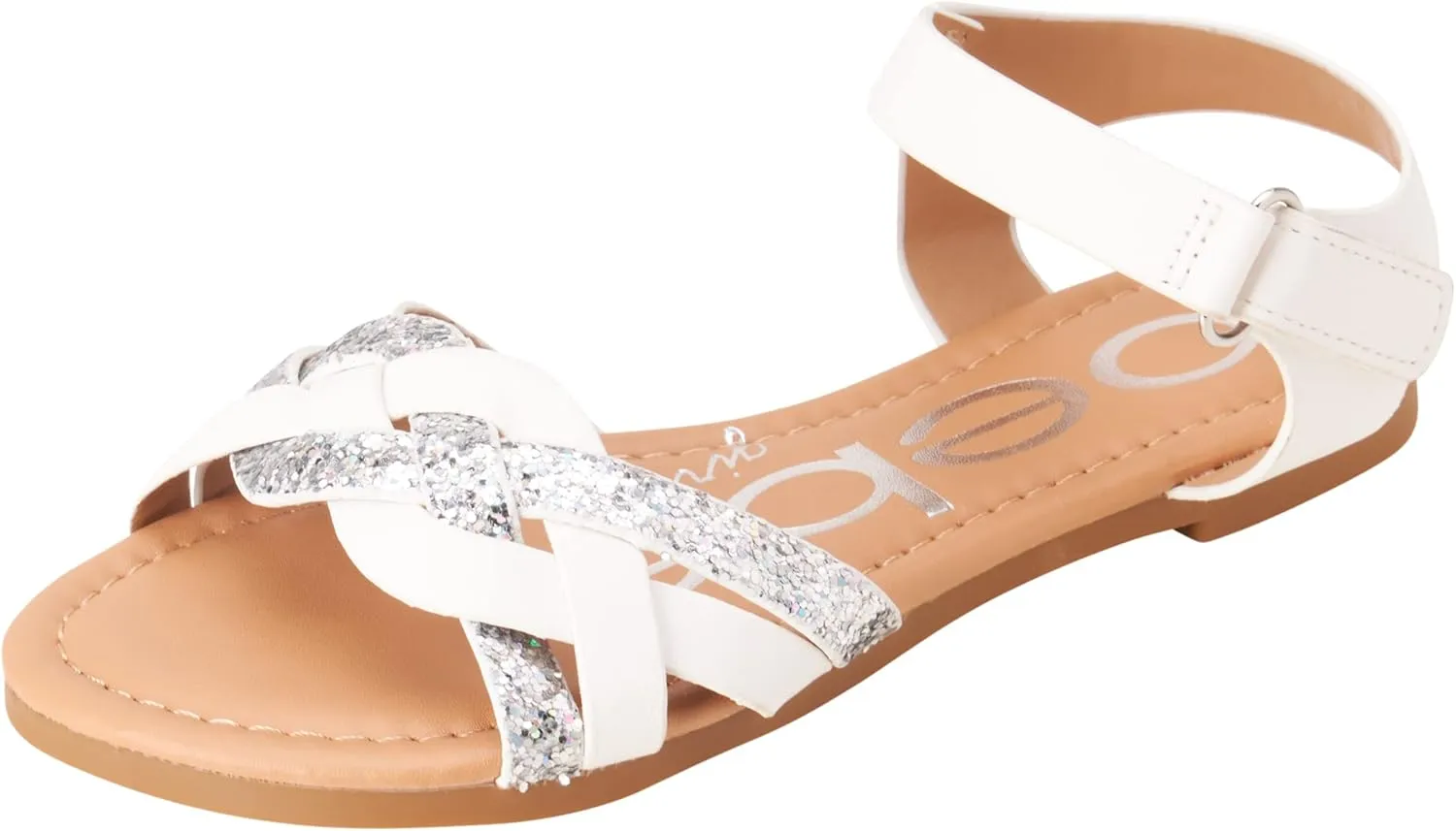 bebe Girls Sandals - Big girl and Toddler Girl Sandals with Durable Leather and Glitter Straps, Summer Dress Shoes for Girls