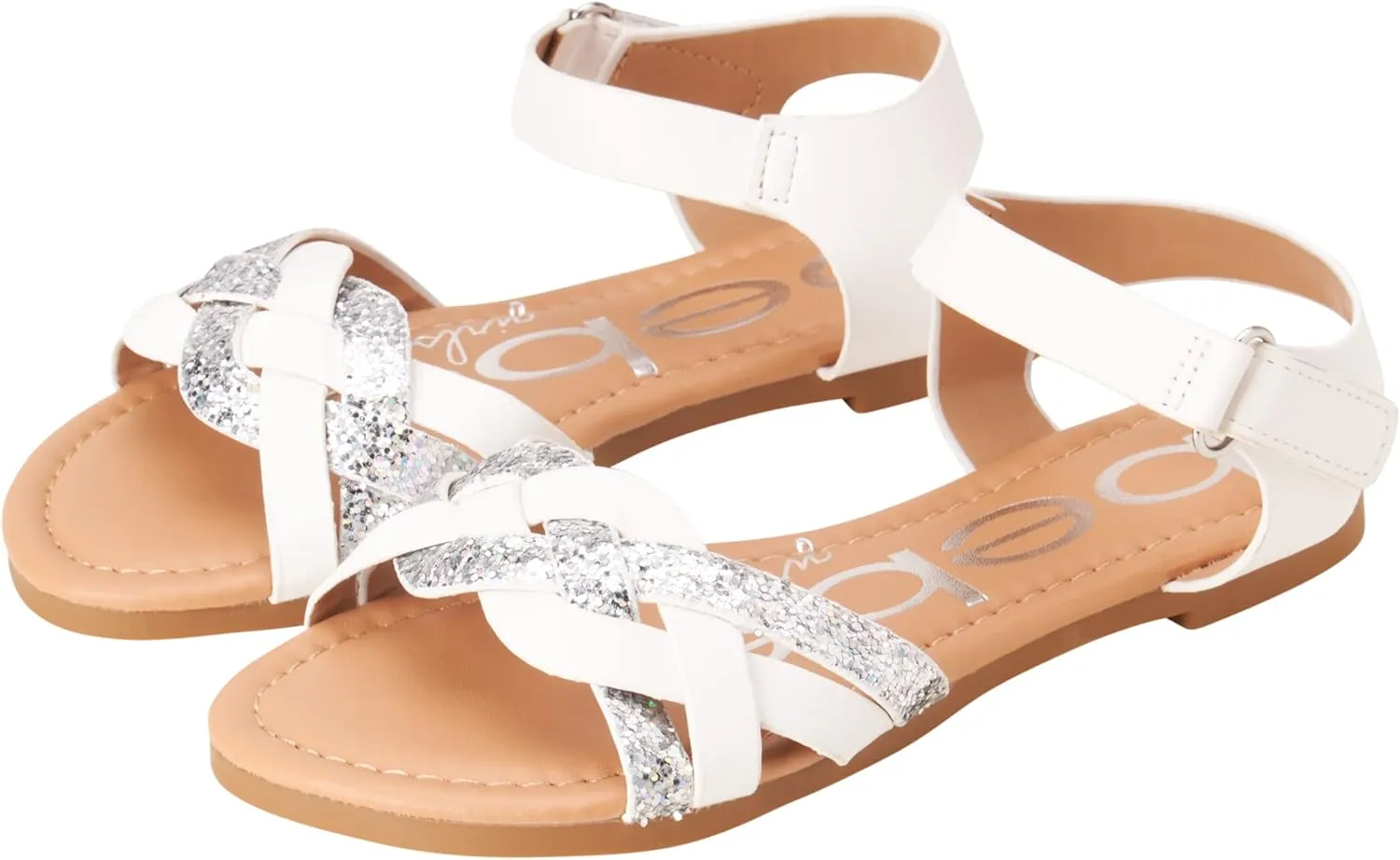 bebe Girls Sandals - Big girl and Toddler Girl Sandals with Durable Leather and Glitter Straps, Summer Dress Shoes for Girls