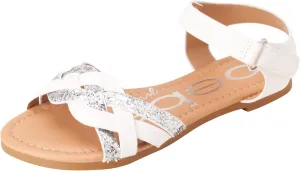 bebe Girls Sandals - Big girl and Toddler Girl Sandals with Durable Leather and Glitter Straps, Summer Dress Shoes for Girls