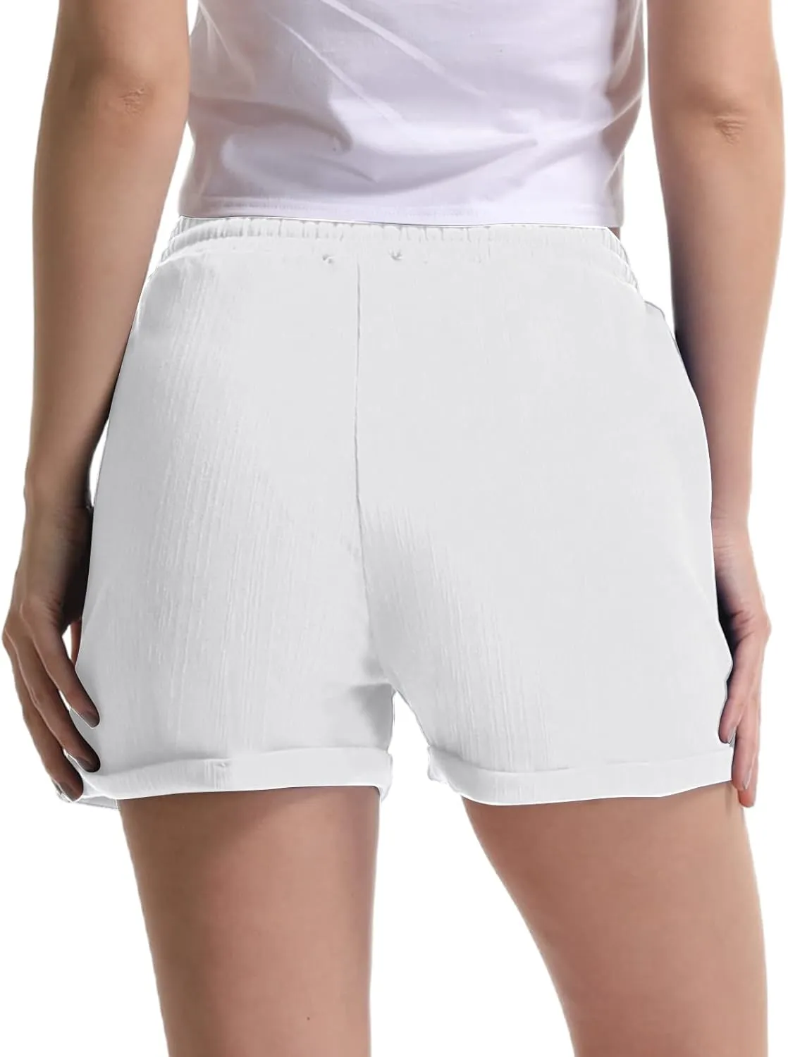 Bermuda Shorts for Women Cotton Linen Comfy Plus Size Elastic Waist Knee Length Travel Shorts for Summer Walking Beach