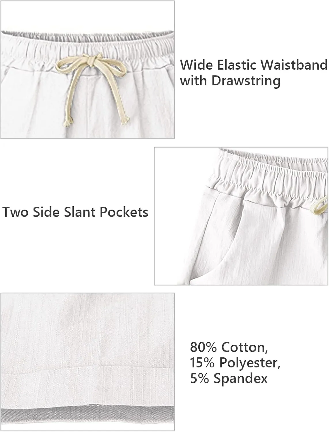 Bermuda Shorts for Women Cotton Linen Comfy Plus Size Elastic Waist Knee Length Travel Shorts for Summer Walking Beach