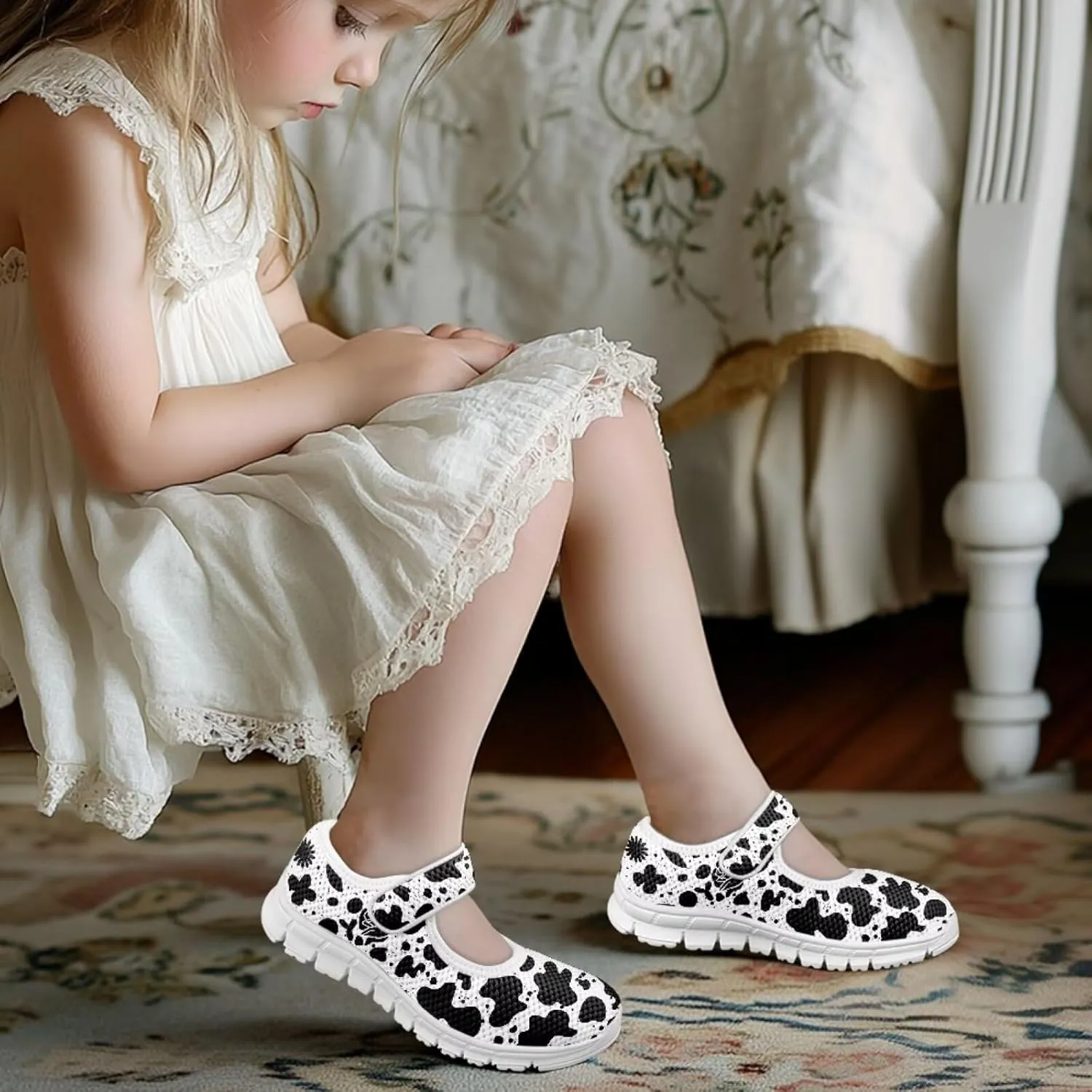 BIGCARJOB Mary Janes Sneakers for Girls Tennis Shoes School Uniform Shoes Kids Flats Walking Shoes