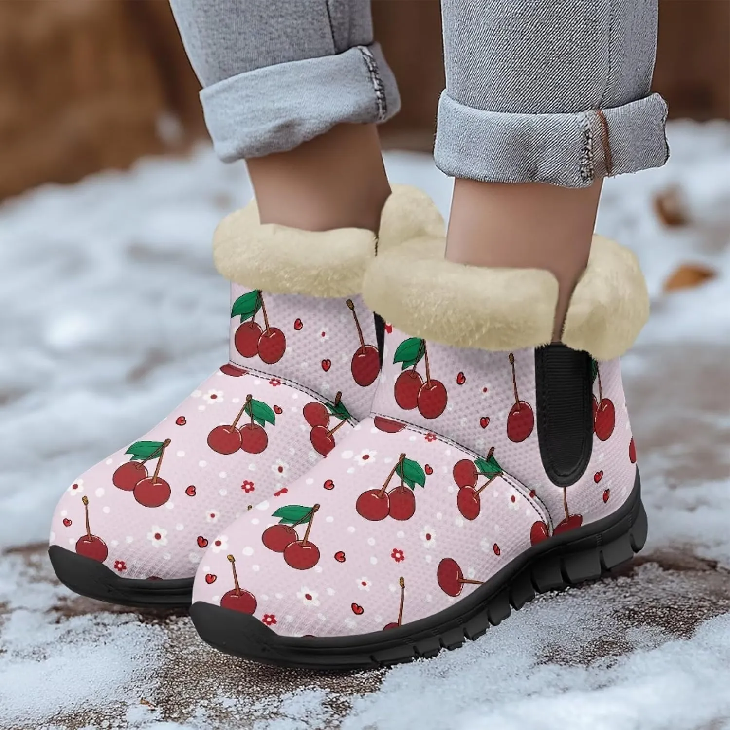 Binienty Winter Snow Boots for Women Comfy Ankle Booties Fur Flannel Lined Warm Walking Boots