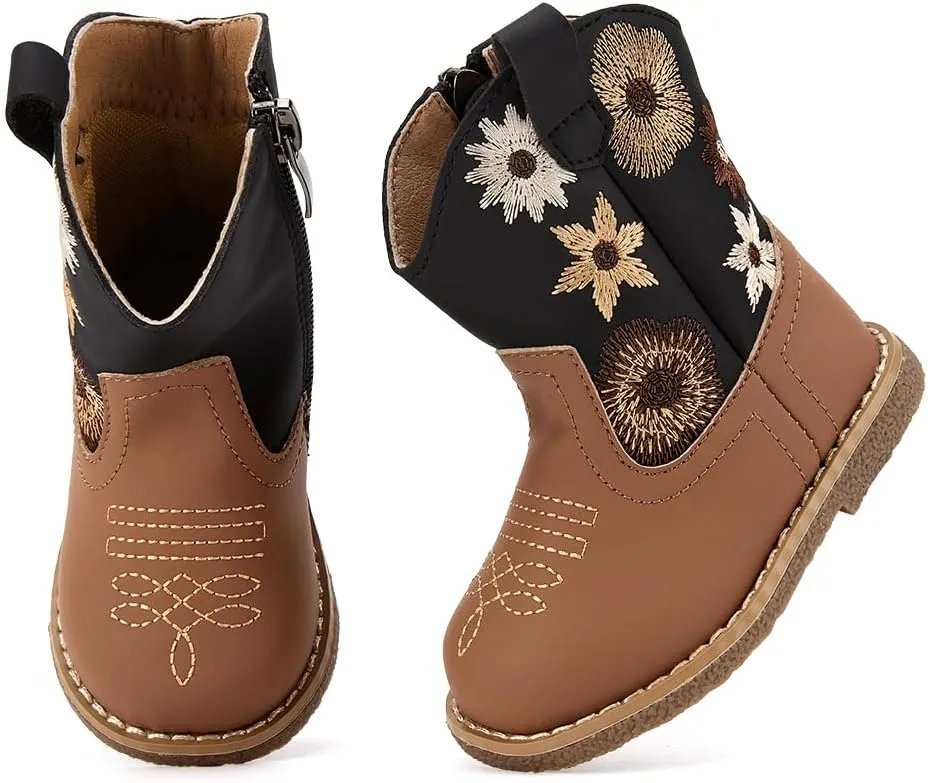 BMCiTYBM Baby Cowboy Cowgirl Boots Infant Western Shoes Boys Girls Round Toe Boots All Seasons 6-24 Months