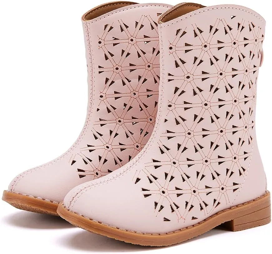 BMCiTYBM Girls Cowgirl Boots Unisex-Child Mid Calf Toddler Cowboy Boots Little Kids Western Boots Round Toe All Seasons Shoes