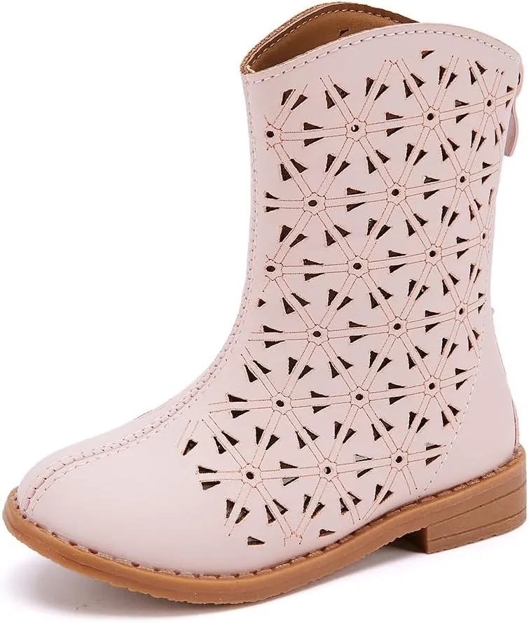 BMCiTYBM Girls Cowgirl Boots Unisex-Child Mid Calf Toddler Cowboy Boots Little Kids Western Boots Round Toe All Seasons Shoes