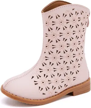 BMCiTYBM Girls Cowgirl Boots Unisex-Child Mid Calf Toddler Cowboy Boots Little Kids Western Boots Round Toe All Seasons Shoes