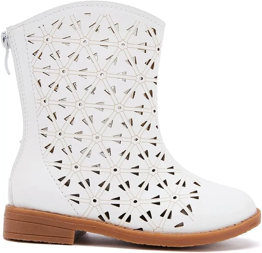 BMCiTYBM Girls Cowgirl Boots Unisex-Child Mid Calf Toddler Cowboy Boots Little Kids Western Boots Round Toe All Seasons Shoes