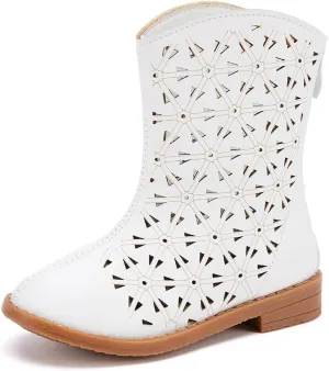 BMCiTYBM Girls Cowgirl Boots Unisex-Child Mid Calf Toddler Cowboy Boots Little Kids Western Boots Round Toe All Seasons Shoes