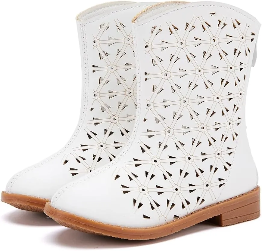 BMCiTYBM Girls Cowgirl Boots Unisex-Child Mid Calf Toddler Cowboy Boots Little Kids Western Boots Round Toe All Seasons Shoes