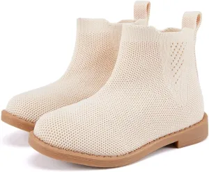 BMCiTYBM Toddler Girls Ankle Boots Low Heel Knitting Sock Short Chelsea Breathable Mesh Slip On Booties Dress Shoes All Season