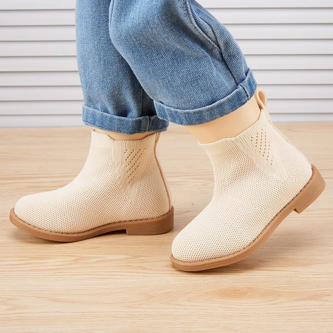 BMCiTYBM Toddler Girls Ankle Boots Low Heel Knitting Sock Short Chelsea Breathable Mesh Slip On Booties Dress Shoes All Season