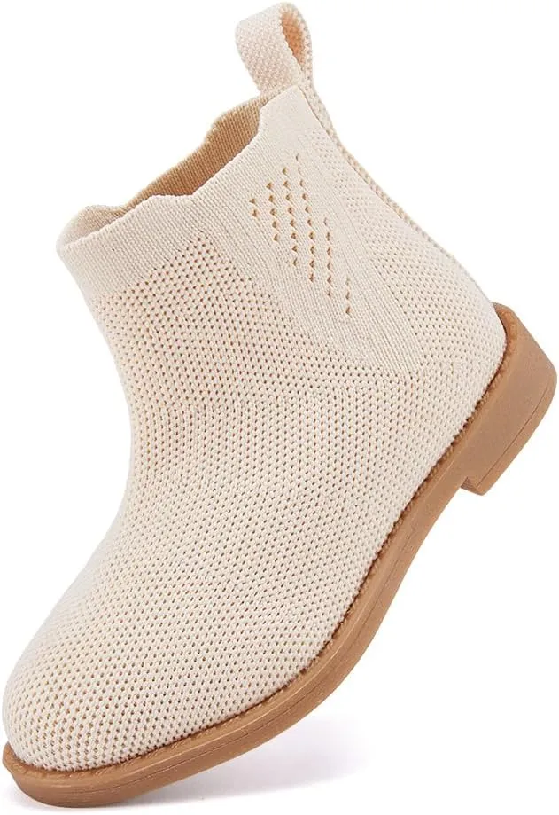 BMCiTYBM Toddler Girls Ankle Boots Low Heel Knitting Sock Short Chelsea Breathable Mesh Slip On Booties Dress Shoes All Season