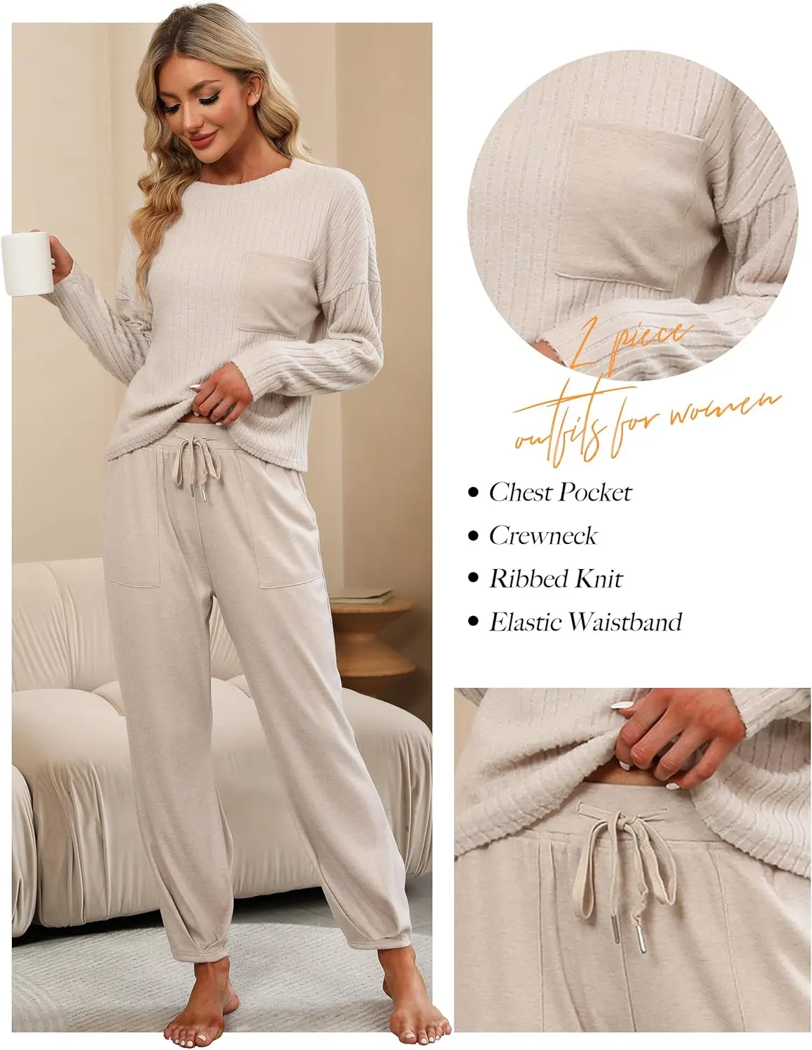 BMJL Womens Lounge Set Pajamas Long Sleeve Top and Sweat Pants Sweater Set 2 Pieces Outfits Fall 2024