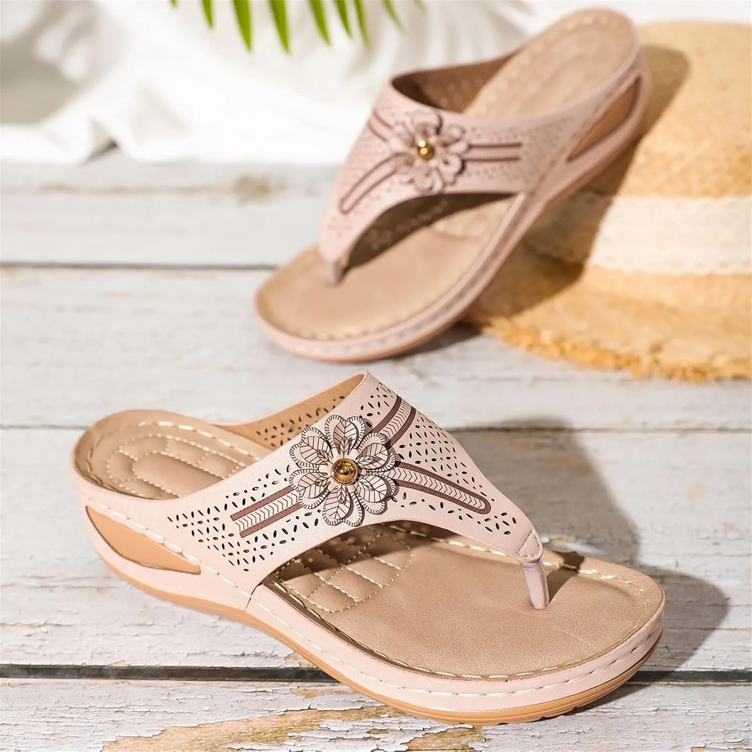 Born Womens Sandals 7 Ladies Shoes Wedge Platform Thong Sandals Casual Shoes Beach Shoes Light Soft Sole Thong Flip (Pink, 8)