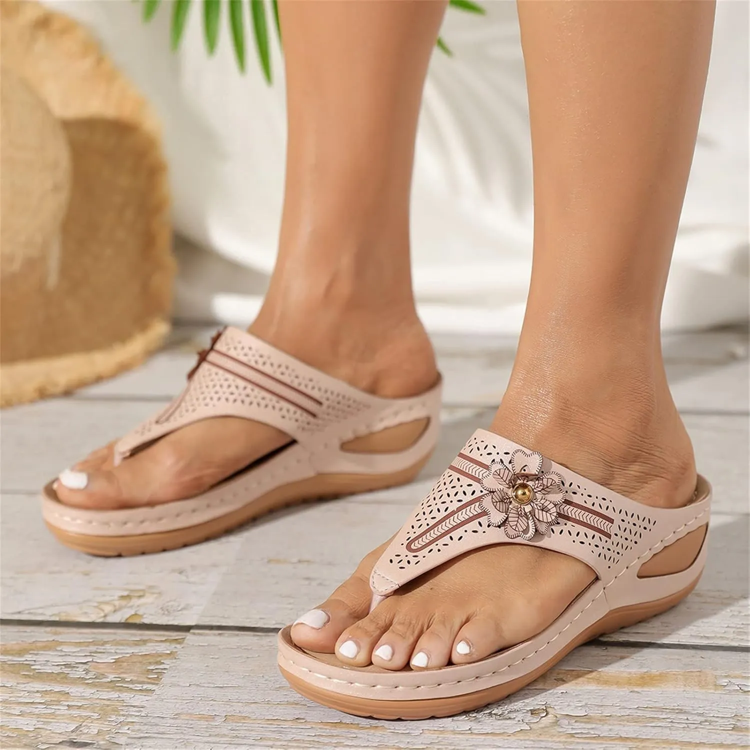 Born Womens Sandals 7 Ladies Shoes Wedge Platform Thong Sandals Casual Shoes Beach Shoes Light Soft Sole Thong Flip (Pink, 8)