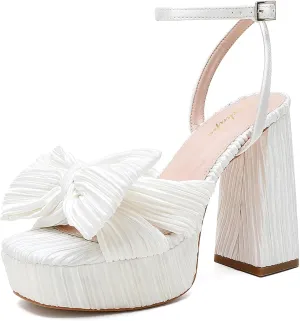 Bow Platform Heels for Women Ankle Strap Heeled Sandals Womens Chunky Block High Heels for Party Prom womens dress shoes