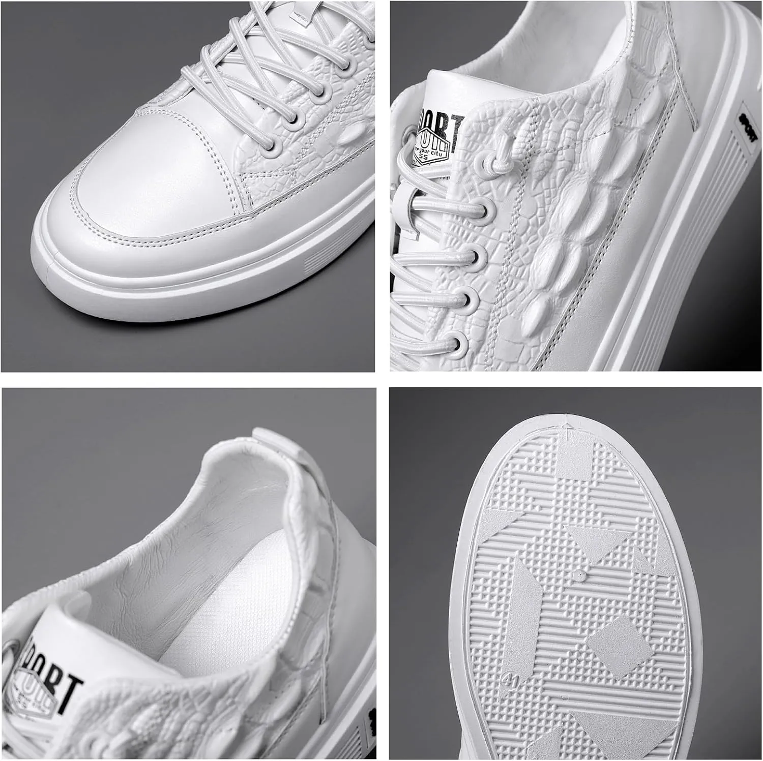 Boxpopla Men's Vegan Leather Elastic Lace-Up Casual Sneakers Low Top Crocodile Breathable Fashion Dress Men Walk Sports Shoes