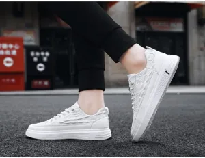 Boxpopla Men's Vegan Leather Elastic Lace-Up Casual Sneakers Low Top Crocodile Breathable Fashion Dress Men Walk Sports Shoes