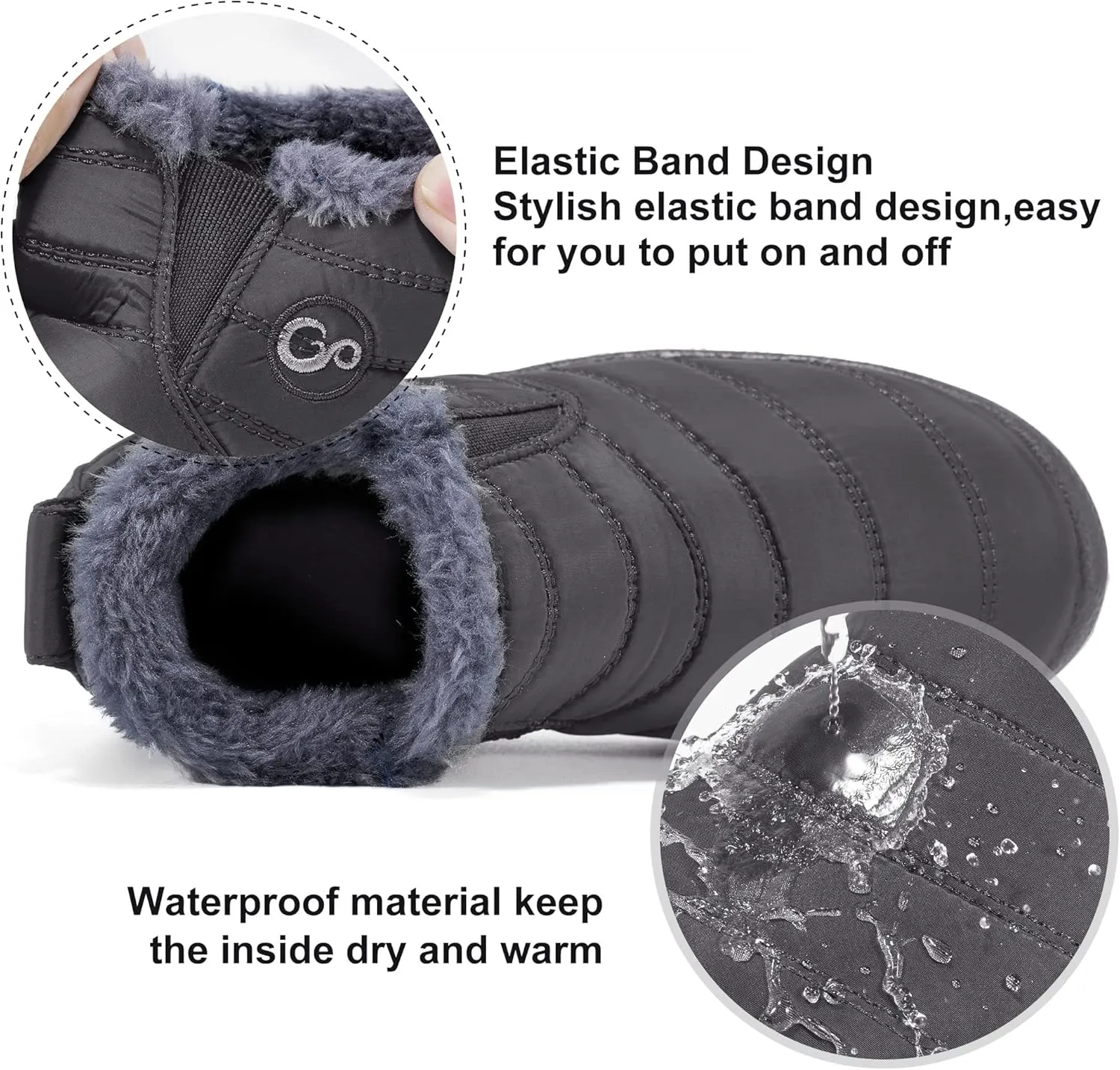 Boys Girls Winter Snow Boots: Warm Fur Lined Toddler Boots Non Slip Waterproof Ankle Booties Convenient Elastic Band Outdoor Little Kids Walking Shoes