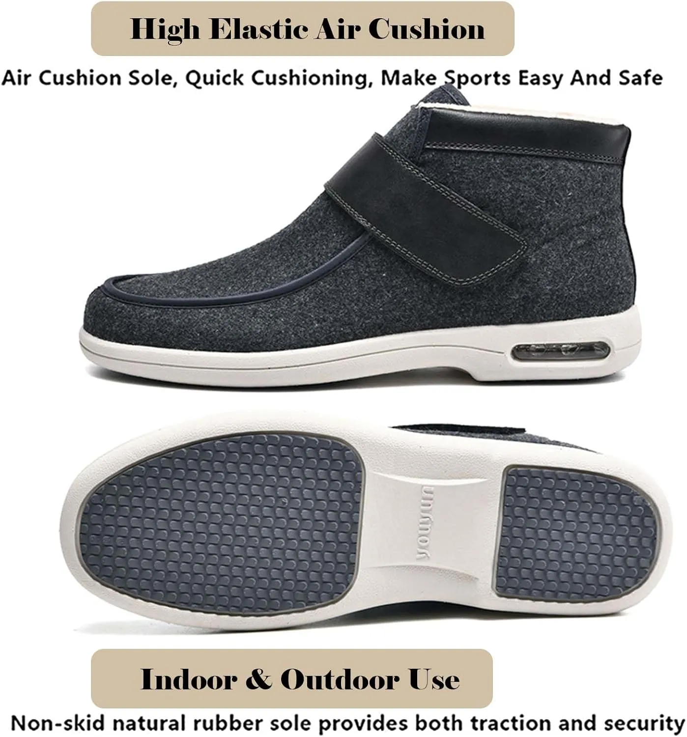 bumuam Men's Diabetic Shoes Wide Width Shoes,Men's Warm Wide Width Diabetic Shoes, Warm High-top Adjustable Closures Slippers for Elderly Arthritis Edema