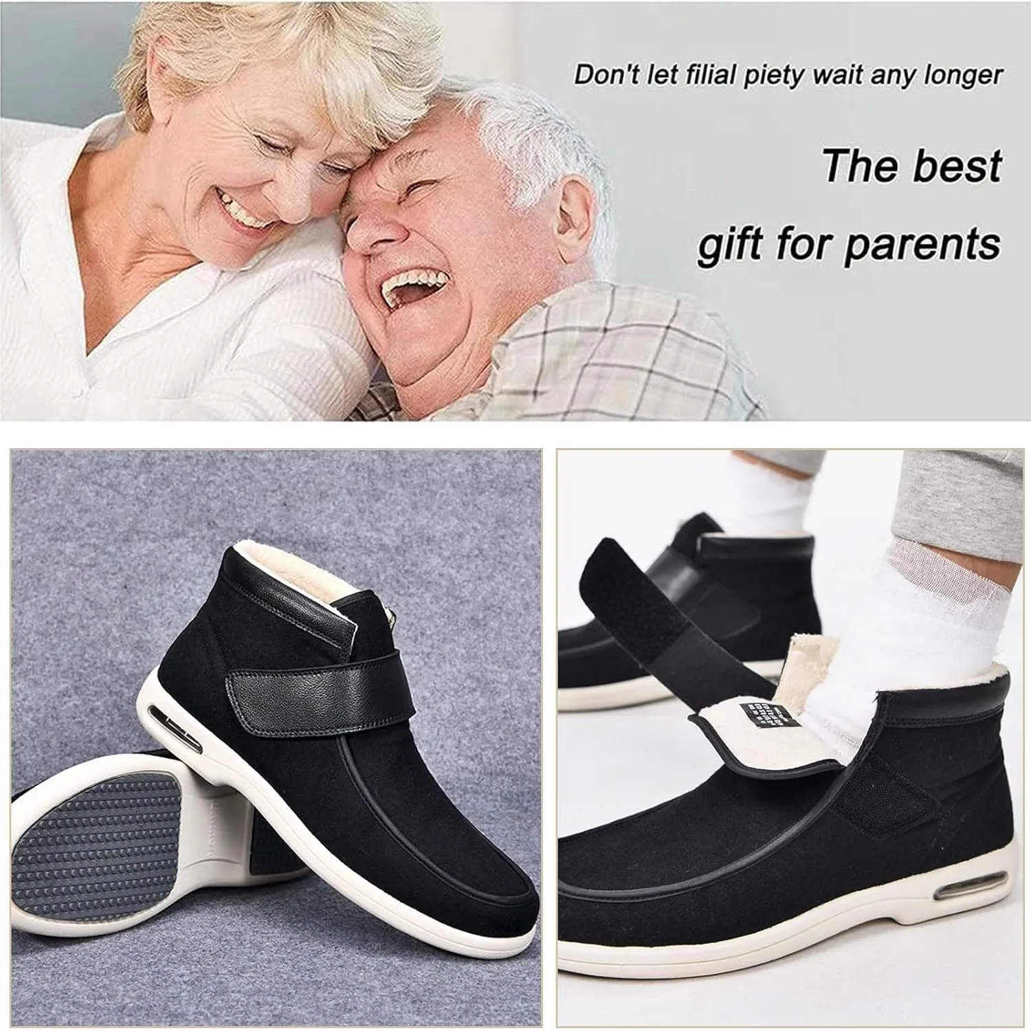bumuam Men's Diabetic Shoes Wide Width Shoes,Men's Warm Wide Width Diabetic Shoes, Warm High-top Adjustable Closures Slippers for Elderly Arthritis Edema