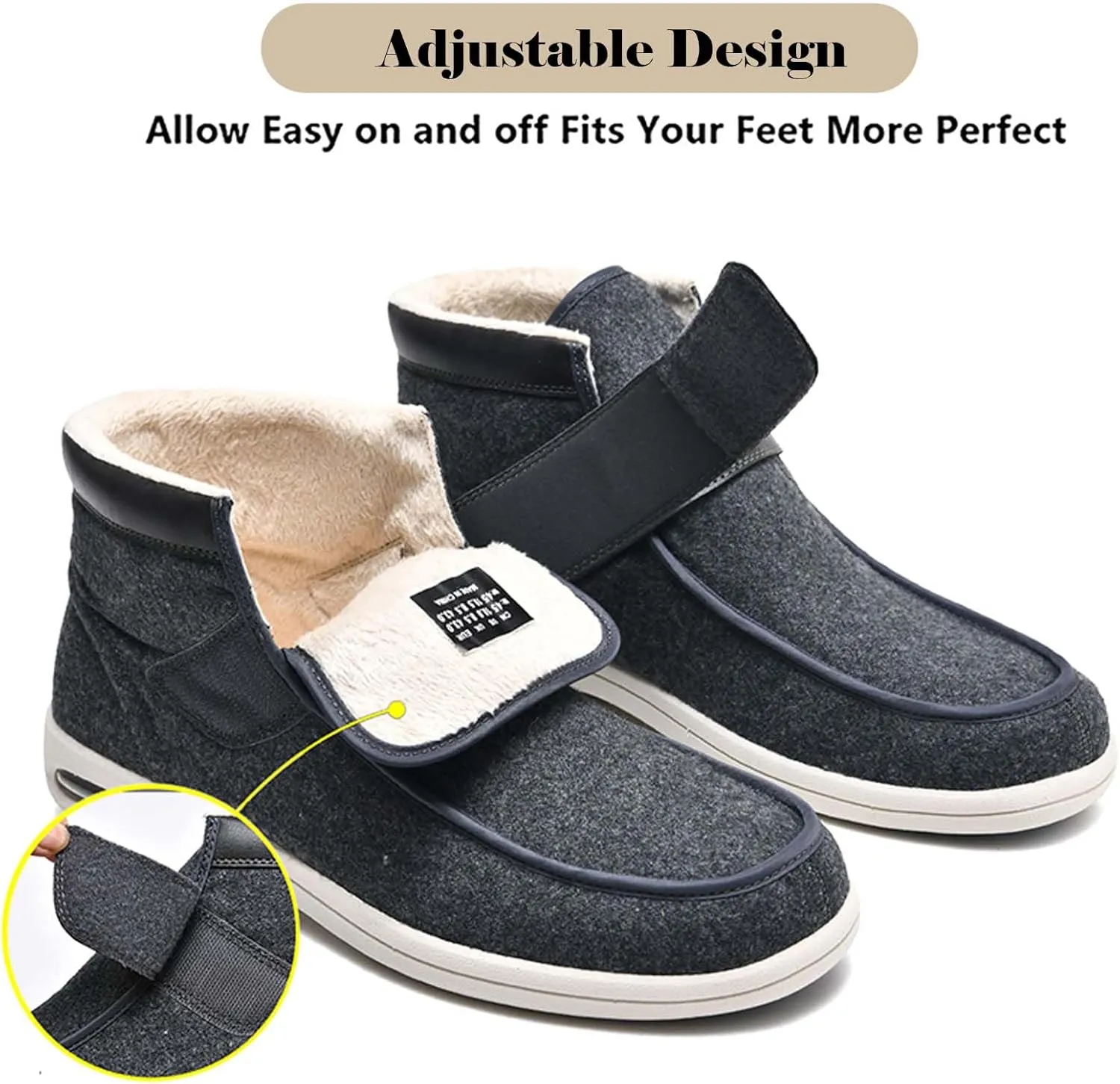 bumuam Men's Diabetic Shoes Wide Width Shoes,Men's Warm Wide Width Diabetic Shoes, Warm High-top Adjustable Closures Slippers for Elderly Arthritis Edema