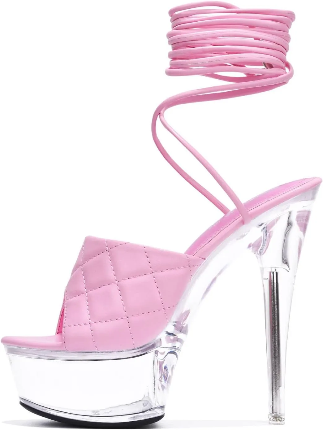 Cape Robbin Women's Transparent Platform Stiletto Heel Sandals - Open Round Toe Party Dressy Shoes with Quilted Lace-Up Detail (Maxxi)