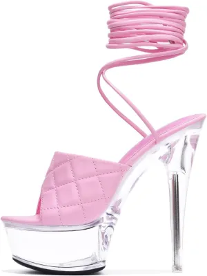 Cape Robbin Women's Transparent Platform Stiletto Heel Sandals - Open Round Toe Party Dressy Shoes with Quilted Lace-Up Detail (Maxxi)