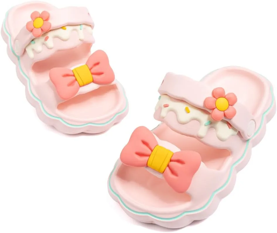 Casazoe Kids Girls EVA Sandals Princess Cute Bowknot Charms Garden Water Outdoor Beach Flats Slip-on Breathable Lightweight Indoor Shower Shoes
