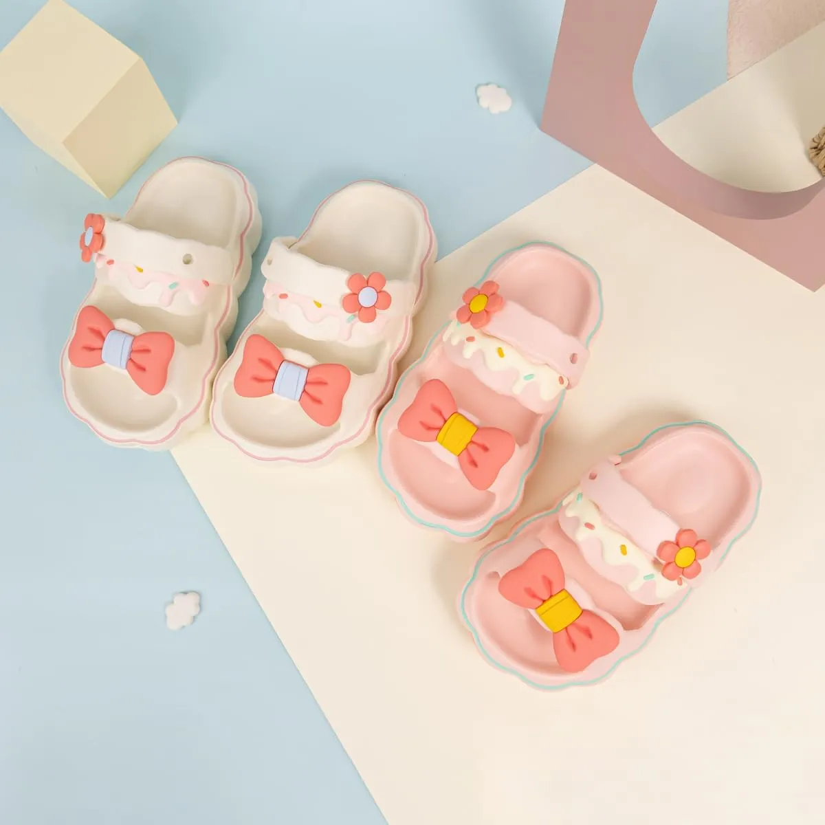 Casazoe Kids Girls EVA Sandals Princess Cute Bowknot Charms Garden Water Outdoor Beach Flats Slip-on Breathable Lightweight Indoor Shower Shoes