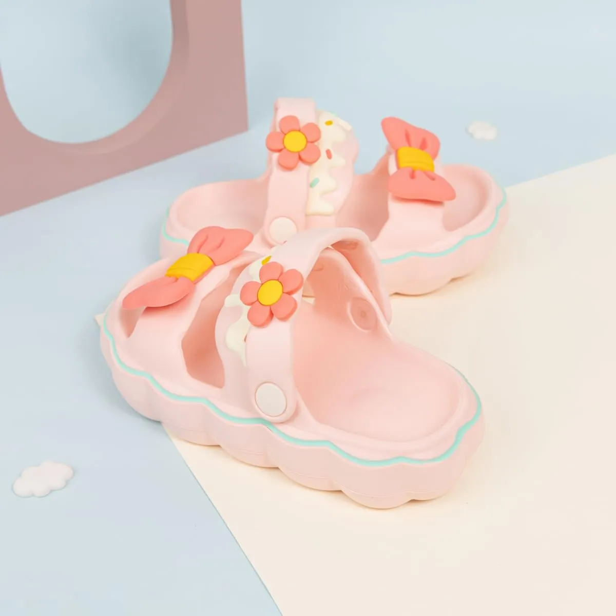 Casazoe Kids Girls EVA Sandals Princess Cute Bowknot Charms Garden Water Outdoor Beach Flats Slip-on Breathable Lightweight Indoor Shower Shoes