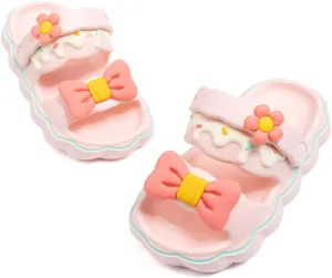 Casazoe Kids Girls EVA Sandals Princess Cute Bowknot Charms Garden Water Outdoor Beach Flats Slip-on Breathable Lightweight Indoor Shower Shoes