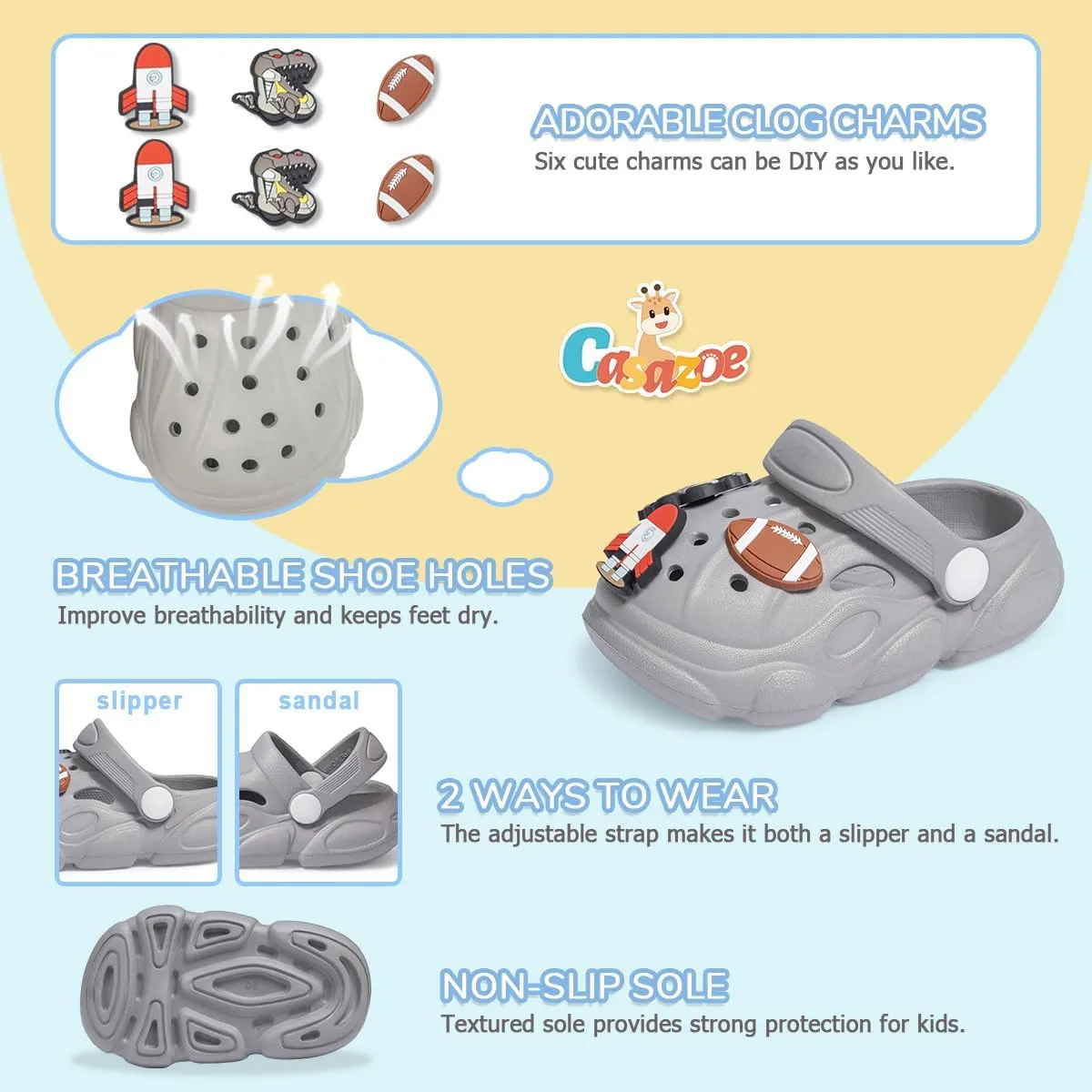 Casazoe Toddler Boys Girls Cute Garden Clogs Kids Slip On Water Shoes EVA Lightweight Summer Slipper Slides Baby Comfort Sandals Children Outdoor Shower Beach Pool Play Shoes