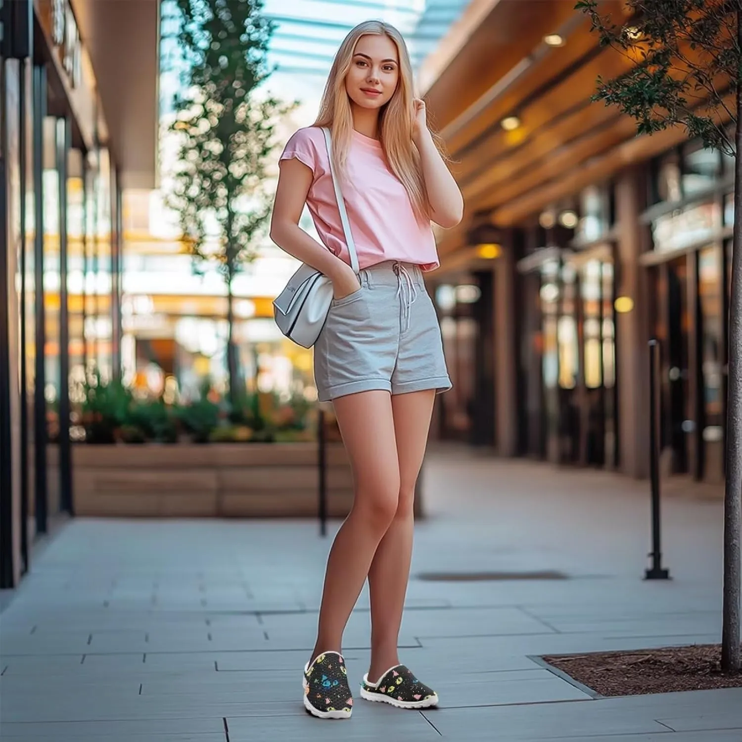 Cat Print Mule Shoes for Women Low Top Non Slip Garden Shoes Low Top Sneaker Breathable Casual Flats Mule Sneakers