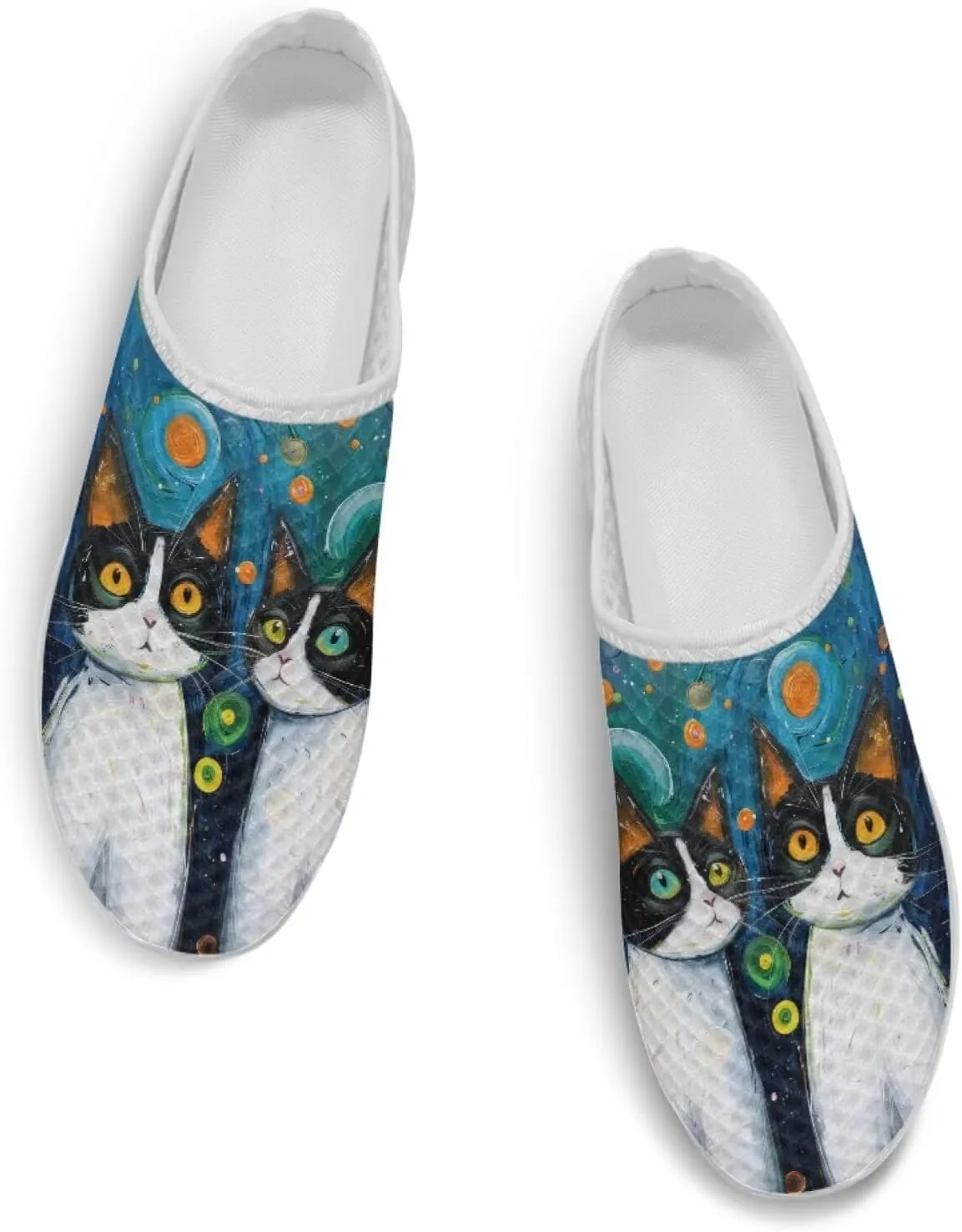 Cat Print Mule Shoes for Women Low Top Non Slip Garden Shoes Low Top Sneaker Breathable Casual Flats Mule Sneakers