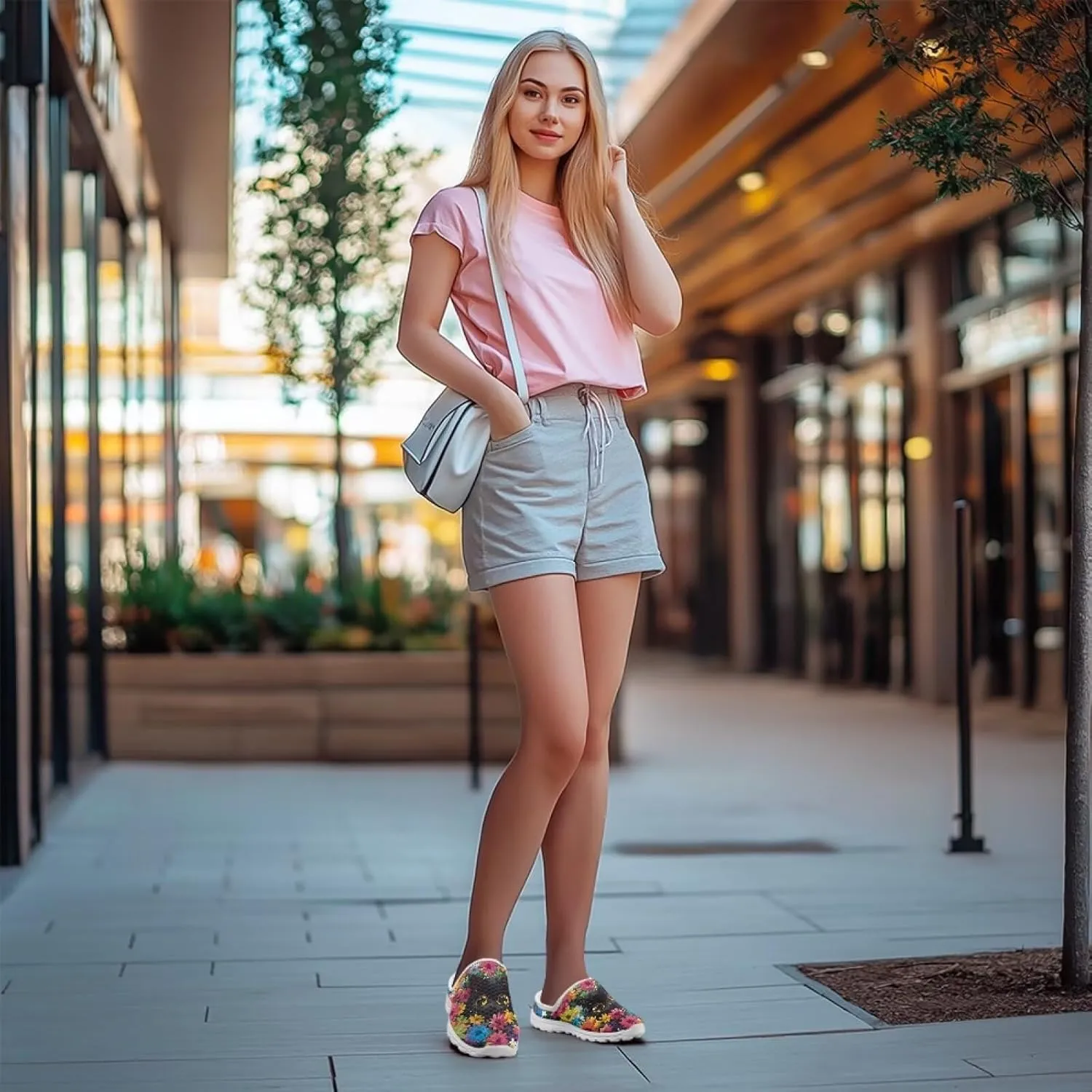 Cat Print Mule Shoes for Women Low Top Non Slip Garden Shoes Low Top Sneaker Breathable Casual Flats Mule Sneakers