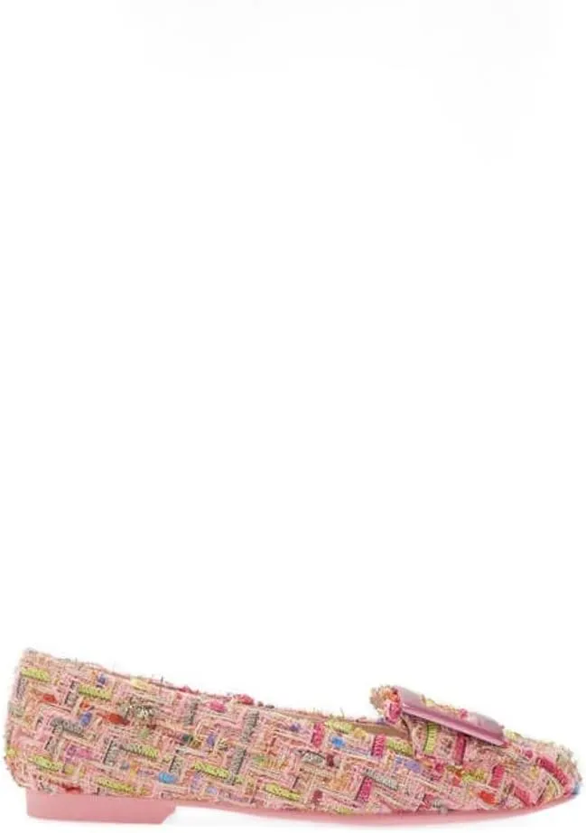 Cecelia New York Reggie Pink Multi Metal Buckle Slip On Rounded Toe Flats Shoes